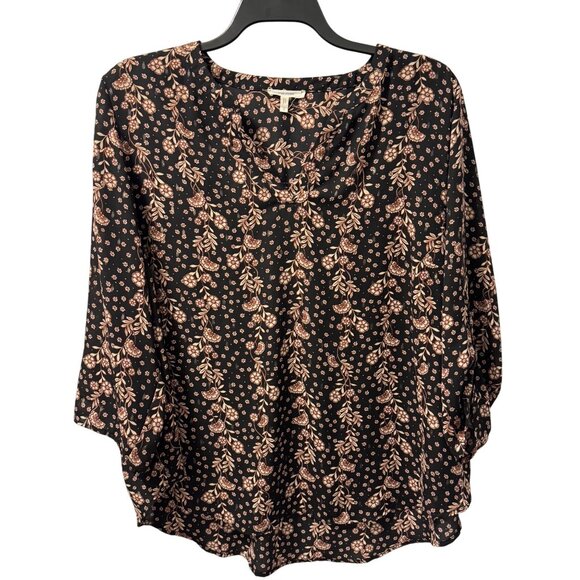 Maurices Black Floral Print Blouse Size 2X BLouse 3/4 Sleeve Lightweight 100% Po - Picture 1 of 12
